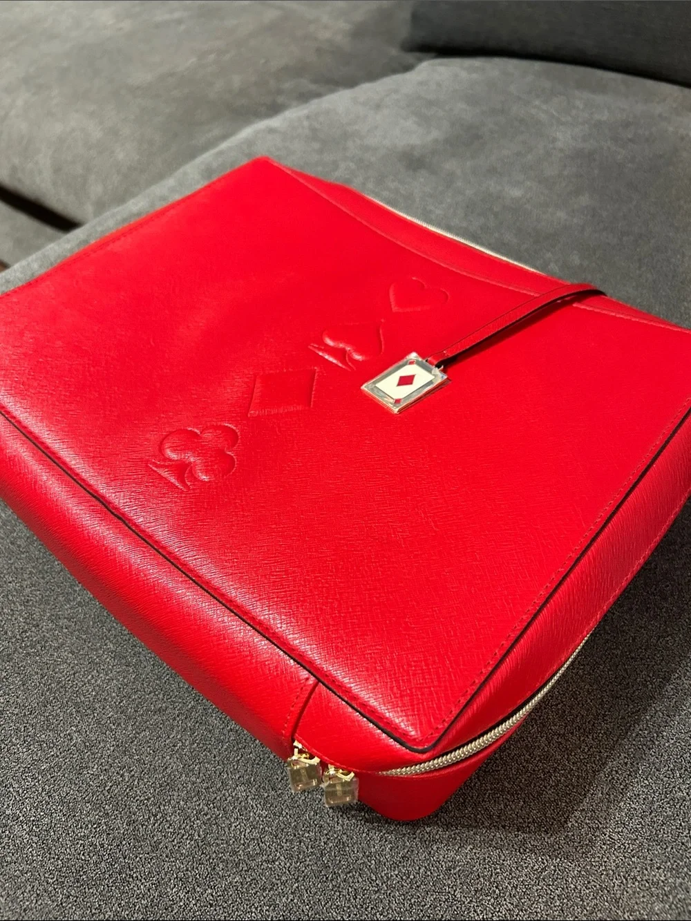 NWT-Estee Lauder Red Embossed Card-Poker Card Inspired Motif Tote/Cosmetics Bag